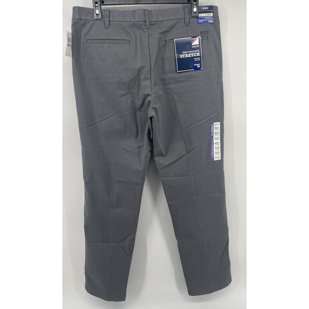 Izod SportFlex Straight Fit Flat Front Chino Pants 38x34 Performance Stretch - Picture 3 of 8